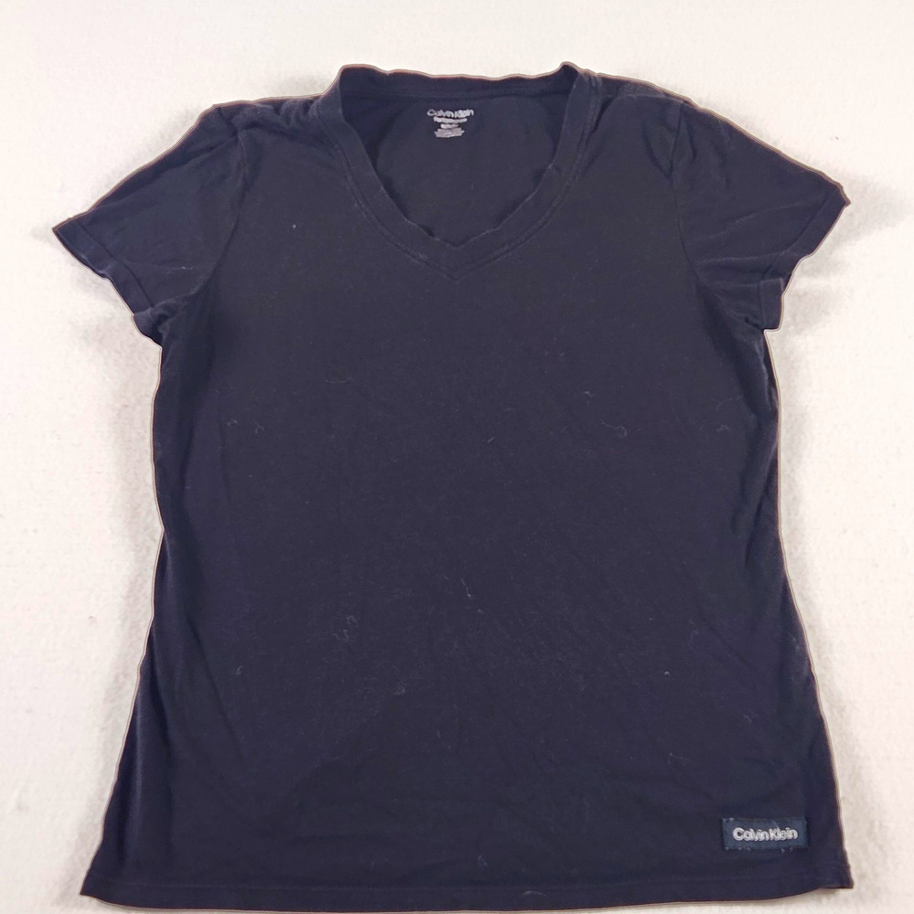 Calvin Klein Performance Women's Black V-Neck Short Sleeve Logo Knit Tee Size M